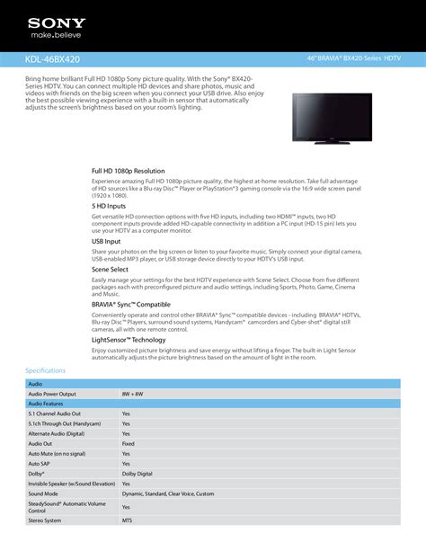 sony bravia kdl46bx420 manual PDF