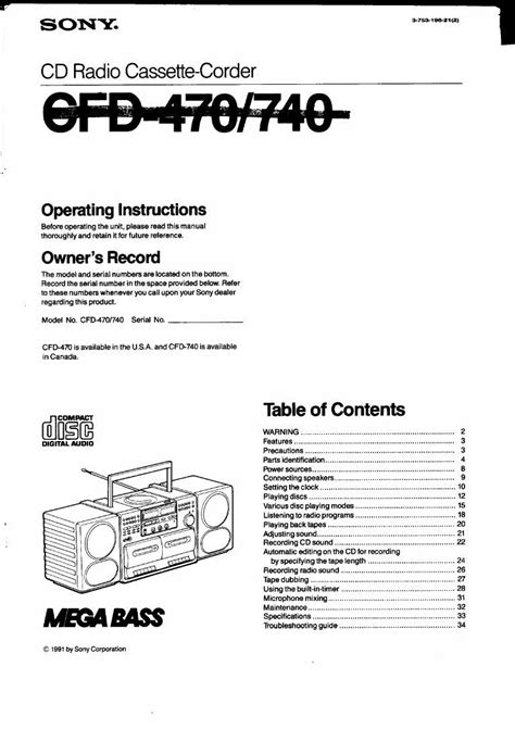 sony cfd 470 owners manual PDF