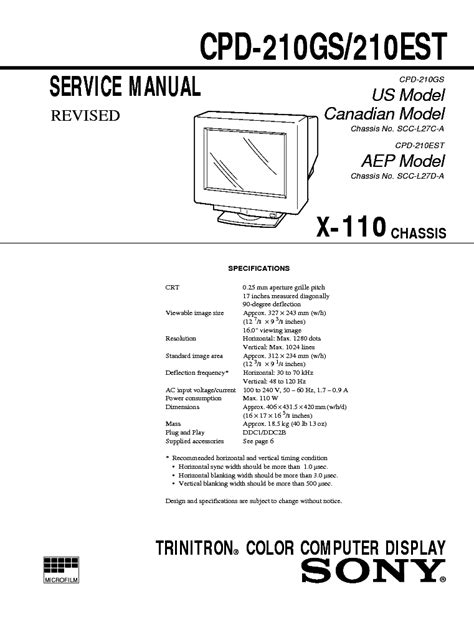 sony cpd 210gs 210est x 110 chassis service manual user guide Kindle Editon