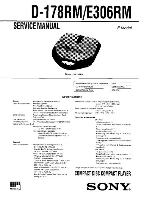 sony d 178rm e306rm service manual user guide Epub