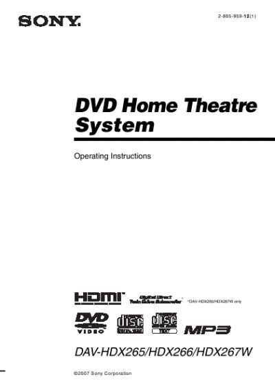 sony dav hdx267w home theater systems owners manual Epub