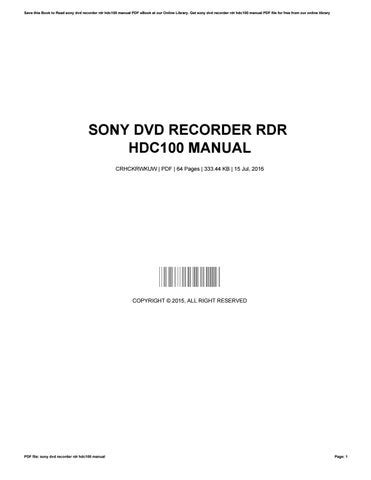 sony dvd recorder rdr hdc100 manual PDF