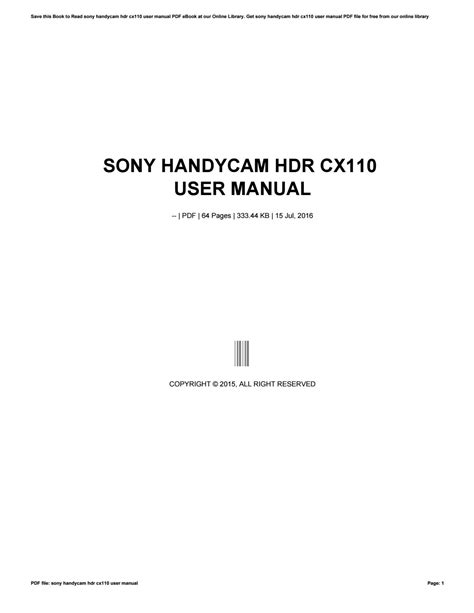 sony hdr cx110 manual PDF