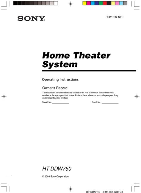 sony ht ddw755 home theater systems owners manual Doc