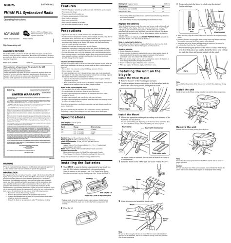 sony icf m88b radios owners manual Doc