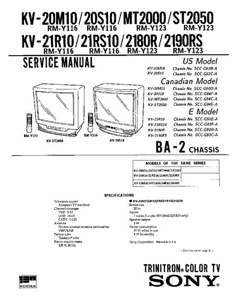 sony kv 21r10 tvs owners manual PDF