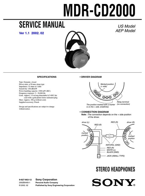 sony mdr cd2000 headphones owners manual PDF