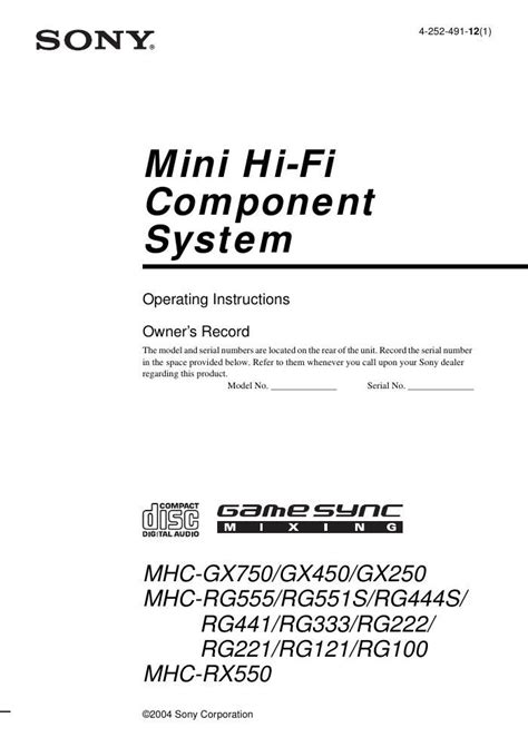 sony mhc rg100 owners manual PDF