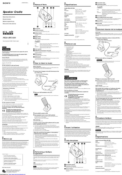 sony pega spc100k owners manual PDF