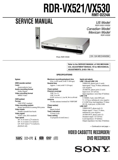 sony rdr vx521 dvd players owners manual PDF