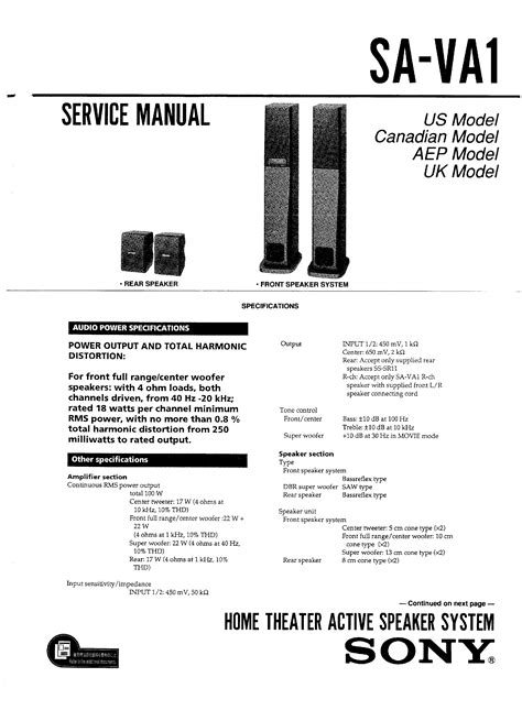 sony sa va1 speaker systems owners manual Doc