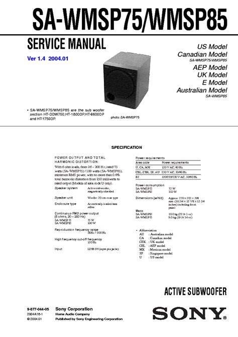 sony sa wmsp85 speaker systems owners manual Epub