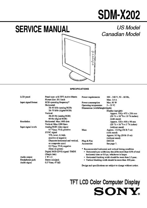 sony sdm x202 monitors owners manual PDF