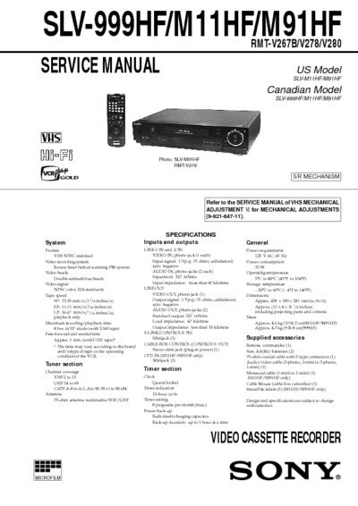 sony slv m91hf vcrs owners manual PDF