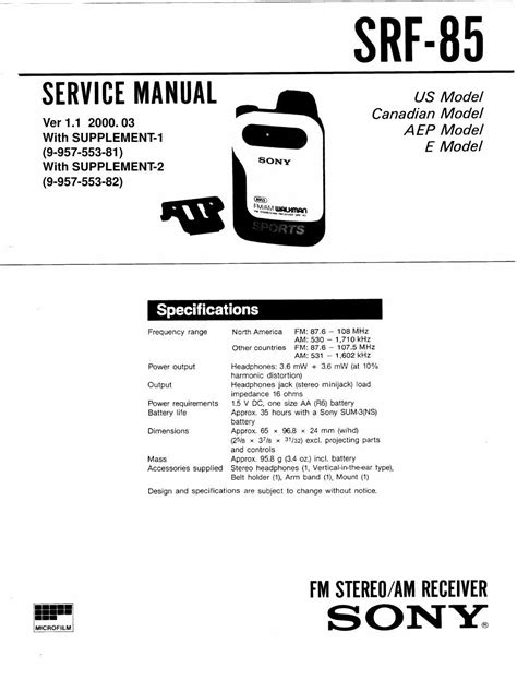 sony srf 85 radios owners manual Reader