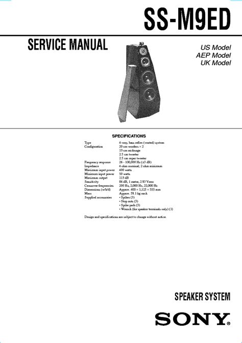 sony ss m9ed speakers owners manual Kindle Editon