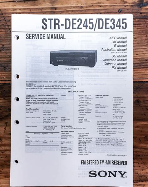 sony str de245 receivers owners manual Reader