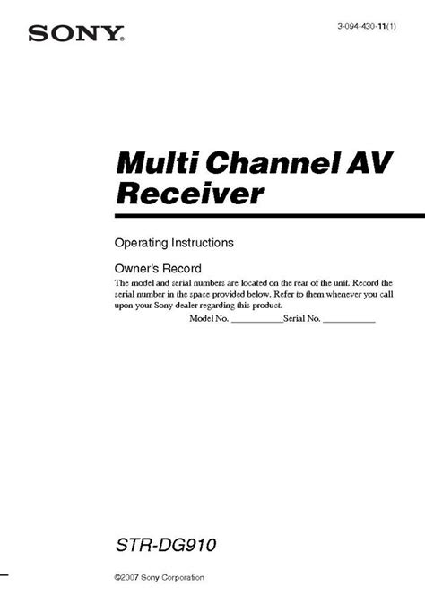 sony str dg910 receivers owners manual Doc