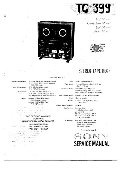 sony tc 399 manual Doc