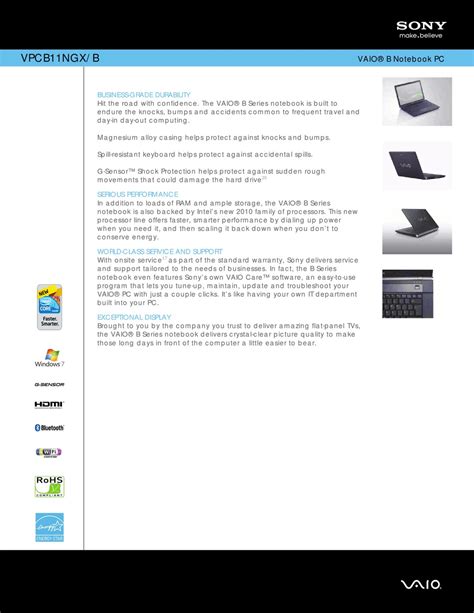 sony vpcb11ngx laptops owners manual PDF