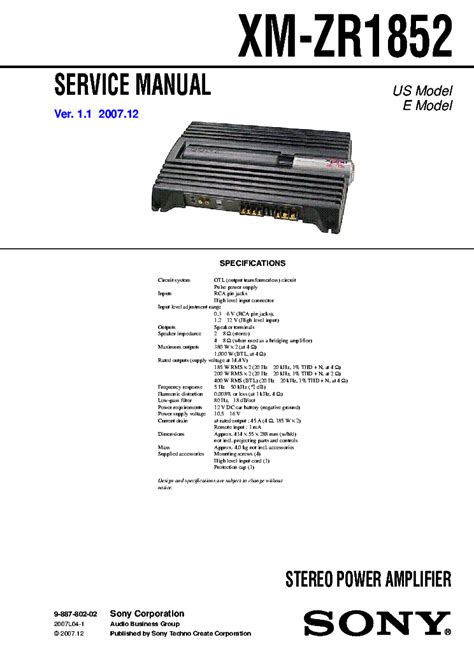 sony xm zr1852 car amplifiers owners manual Epub