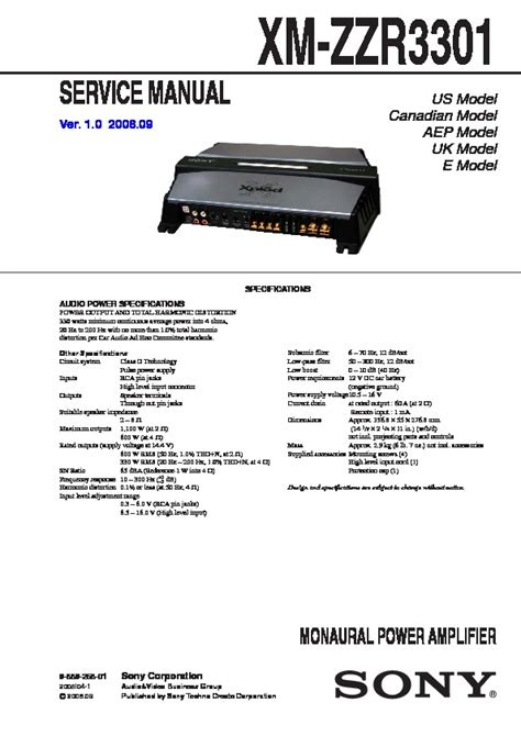 sony xm zzr3301 car amplifiers owners manual Epub