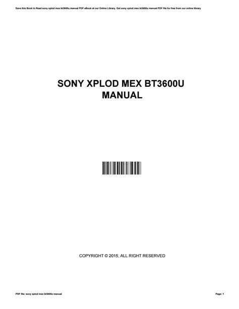 sony xplod mex bt3600u manual Epub