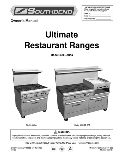 southbend 1424 ranges owners manual PDF