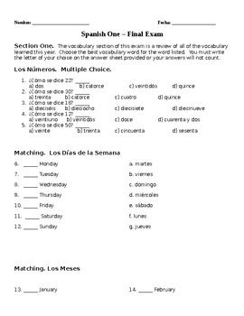 spanish 1 final exam