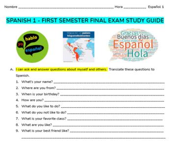 spanish one final exam study guide Reader