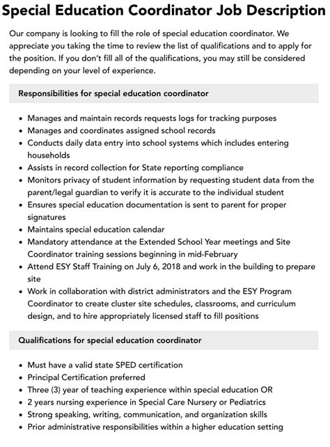 special ed coordinator jobs