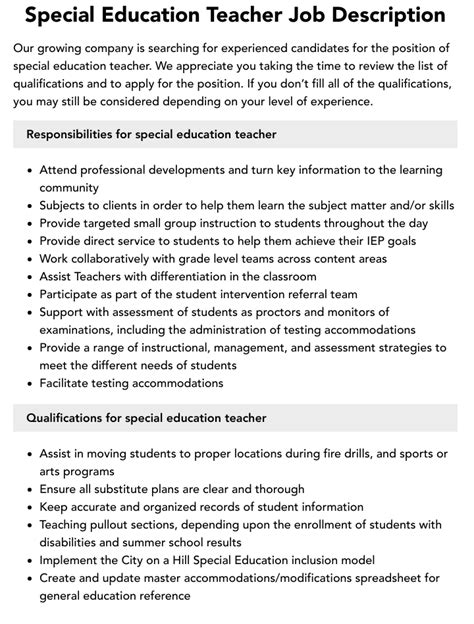 special education teacher job description