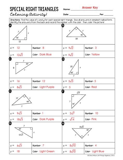 special right triangles answer key PDF