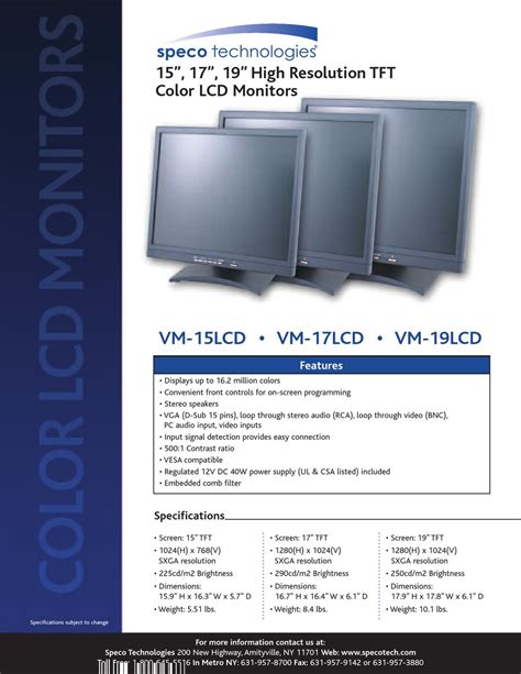 speco vm 1501b monitors owners manual Reader