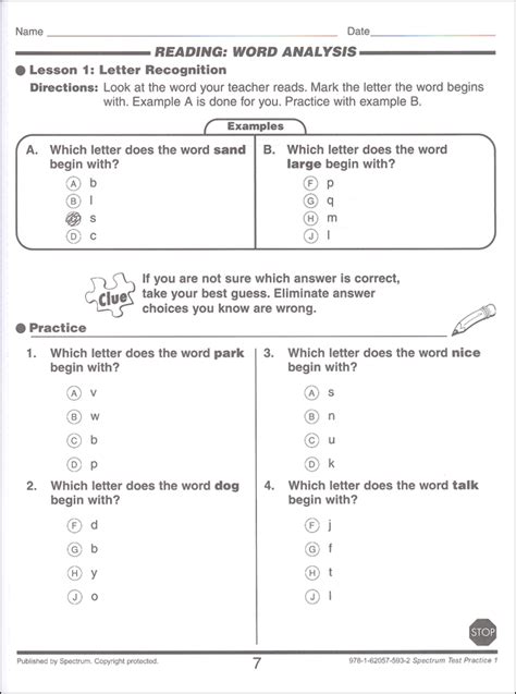 spectrum test practice grade 1 PDF