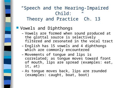 speech and the hearing impaired child theory and practice Doc