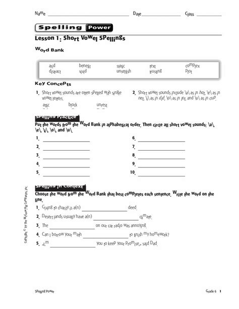 spelling power lesson 10 answers grade 12 Doc