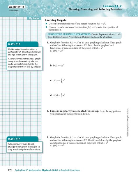 springboard algebra 1 unit 2 answer key PDF