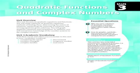 springboard unit 3 1 quadratic functions and complex numbers answers pdf PDF