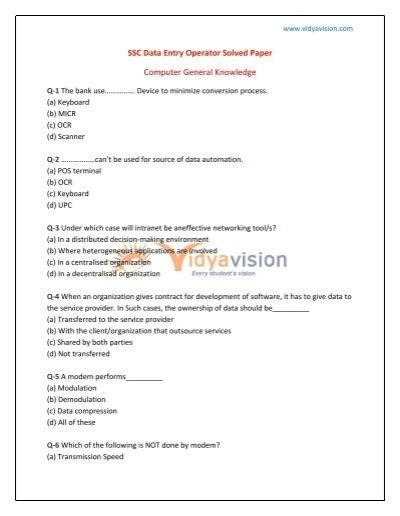 ssc data entry operator exam solved paper 2011 Doc