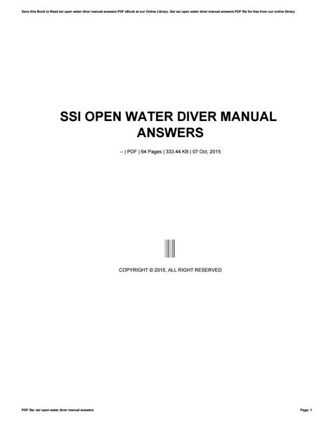 ssi open water diver manual answers section 2 Kindle Editon