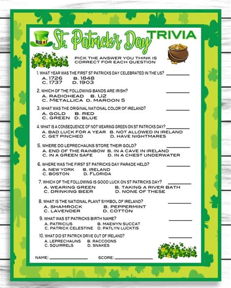 st patrick's day trivia printable