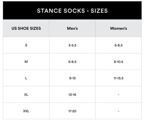 Stance Socks Size Chart