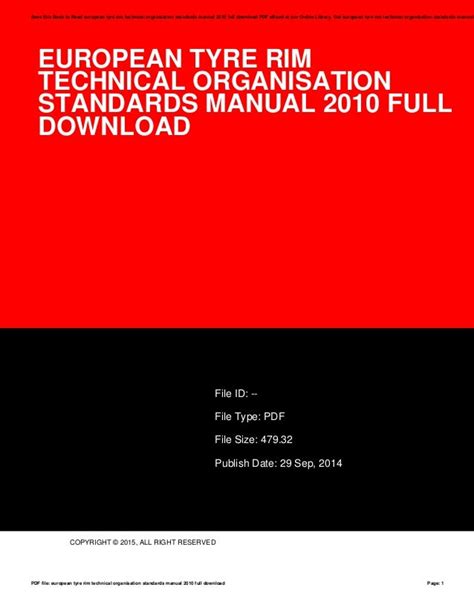 standards manual of the european tyre and rim technical organisation Epub