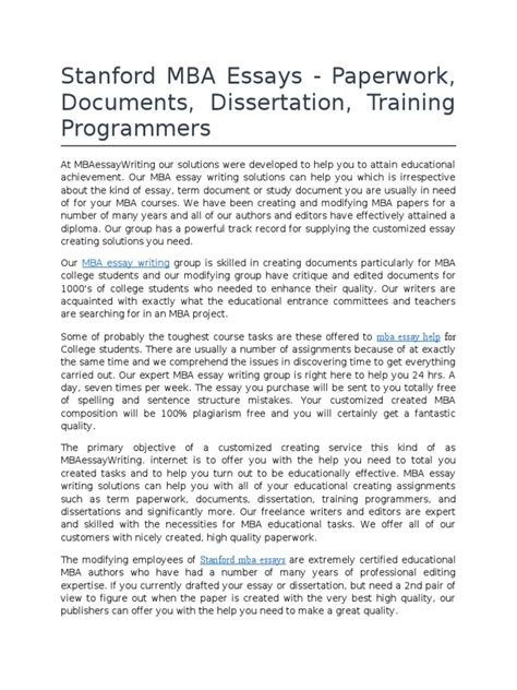 stanford mba essays sample Doc