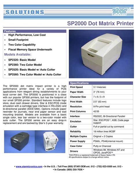 star micronics sp2360 printers accessory owners manual PDF