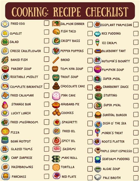 stardew valley cooking checklist