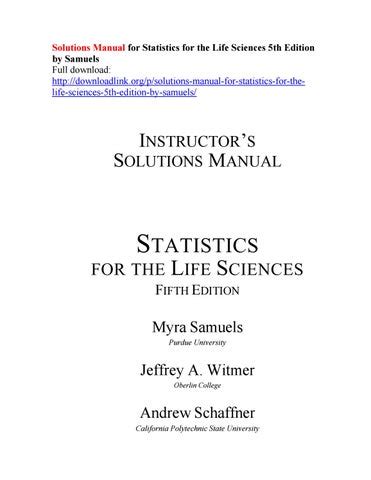 statistics for the life sciences solutions manual PDF