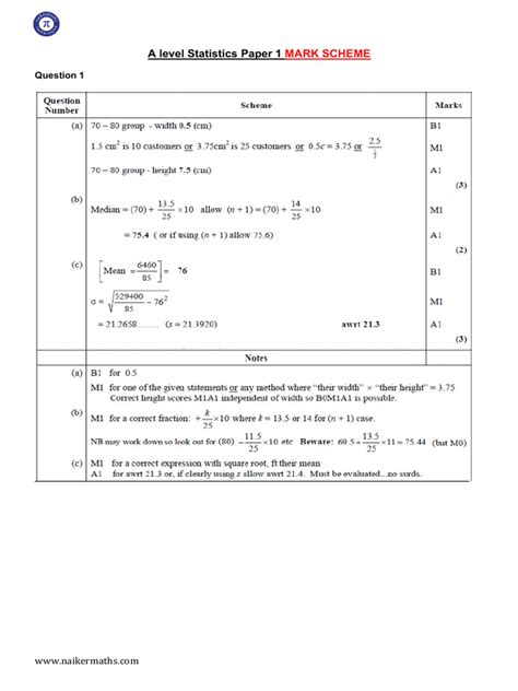 statistics written paper mark scheme Reader