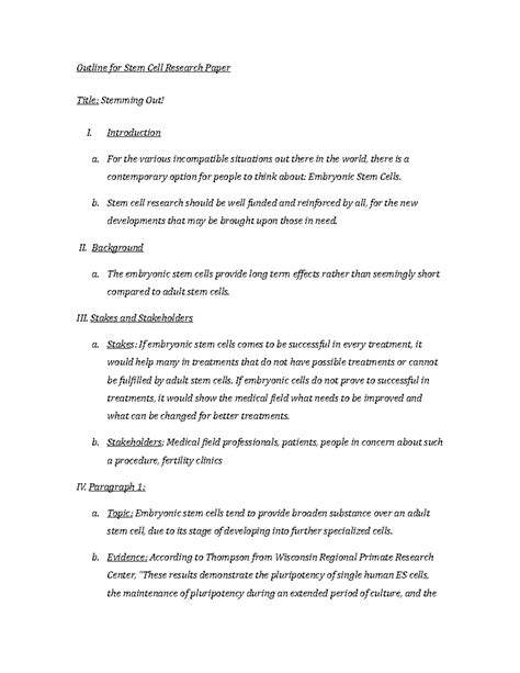 stem cell research paper outline Doc